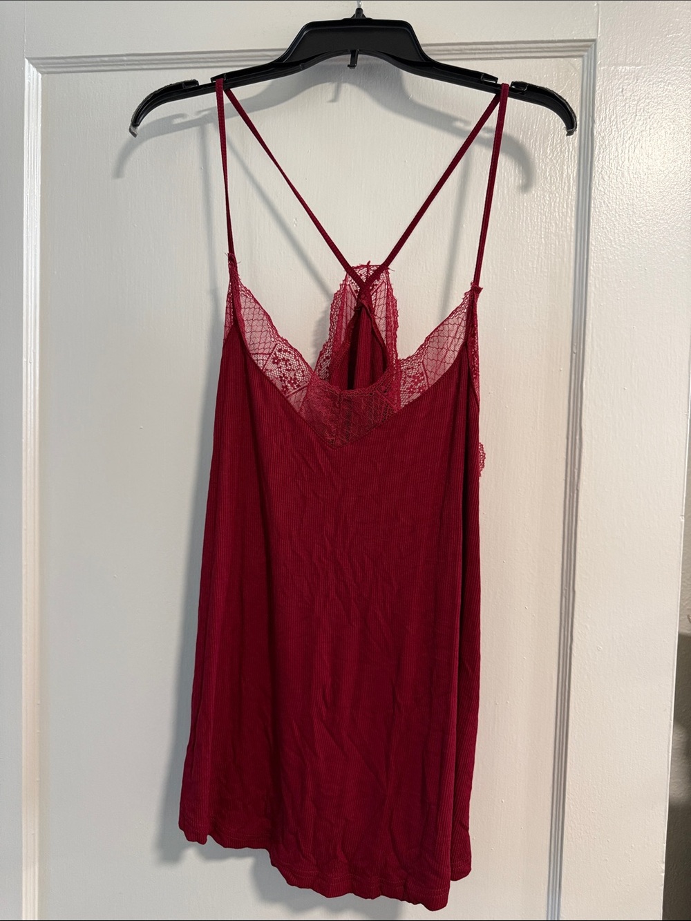 Red Lace Trim Slip Dress